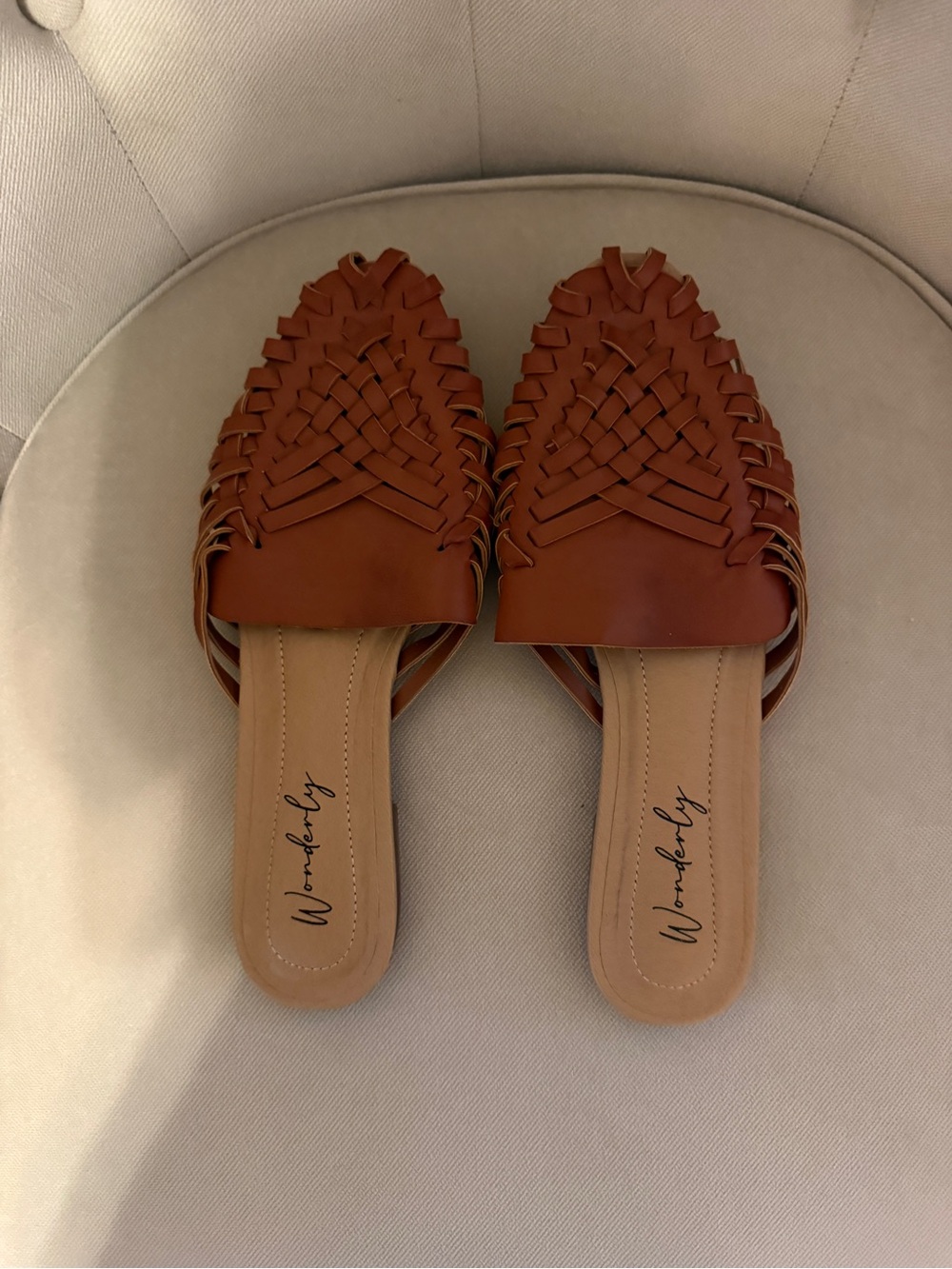 Wonderly Brown Woven Leather Slide Mules